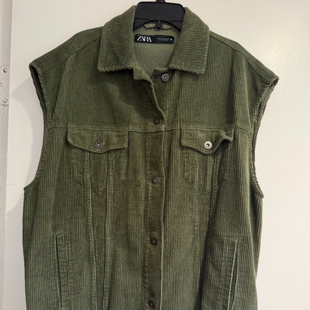 Zara oversized olive green corduroy vest